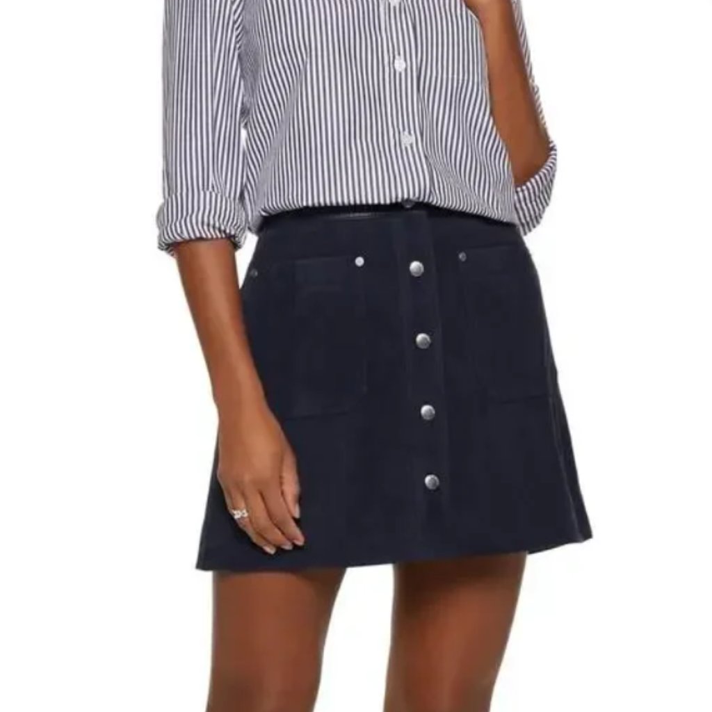 Rag & Bone Navy Siggy Suede Snap- Front Mini Skirt Leather Waistband 10 $595